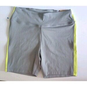 Victoria's Secret PINK 6" Bike Shorts Sz Large Gray High Waist Yellow Stripe New